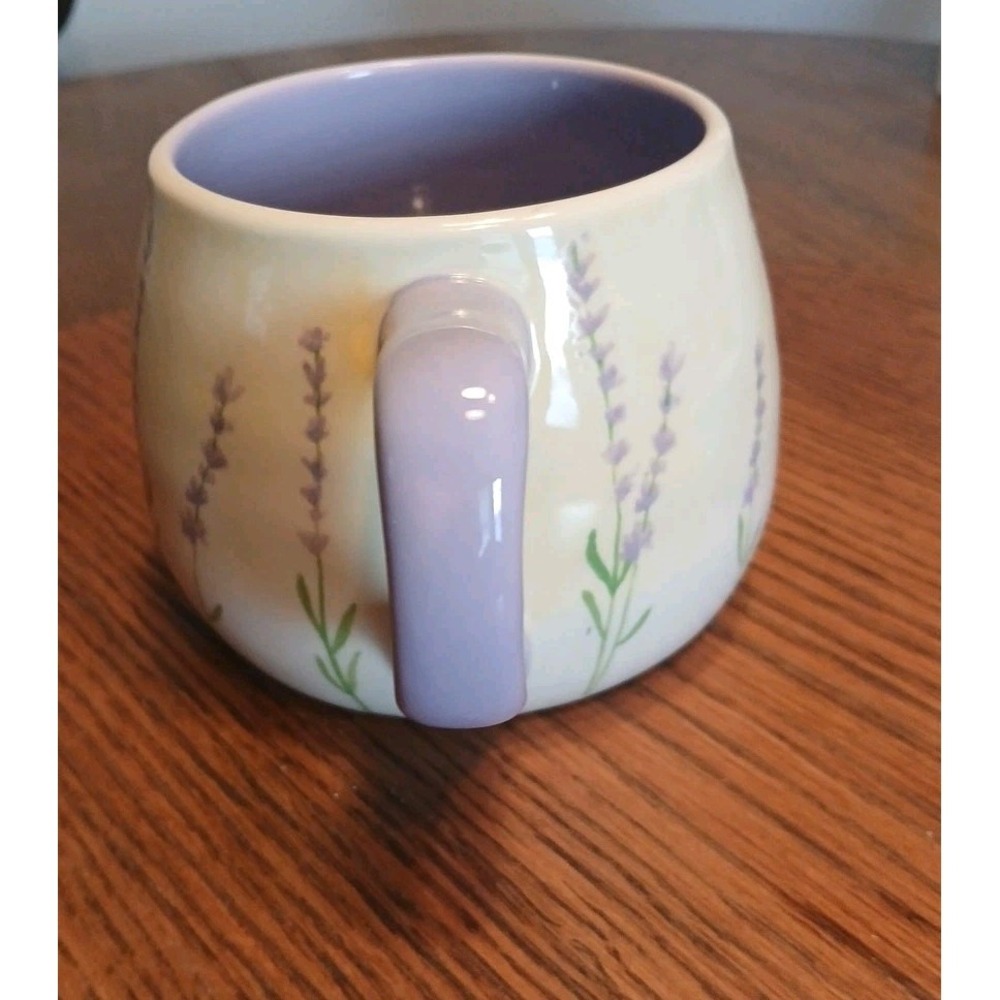 World Market Lavender Floral Ceramic Mug Large Purple Ivory Botanical Coffee Tea - Picture 5 of 9